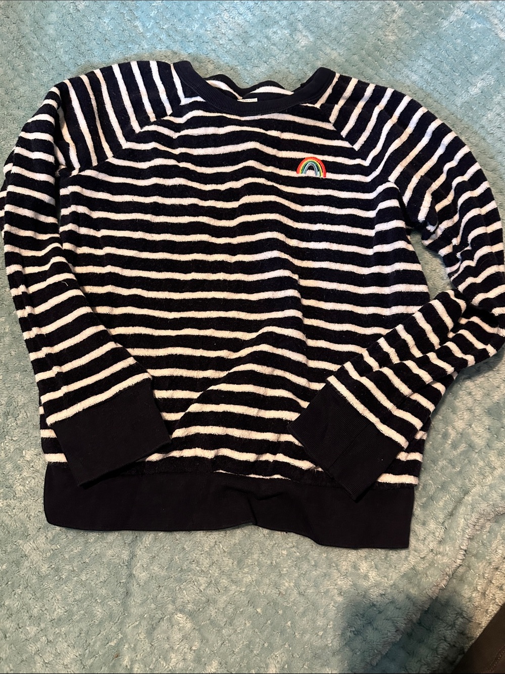 GAP Girl’s Navy and White Striped Sweater with Rainbow Patch